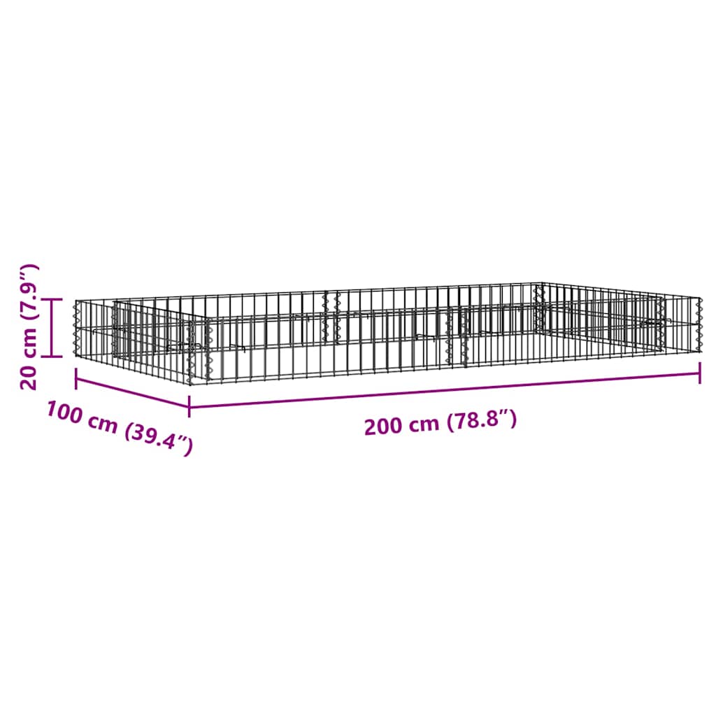 Gabion Raised Bed Galvanised Steel 200x100x20 cm