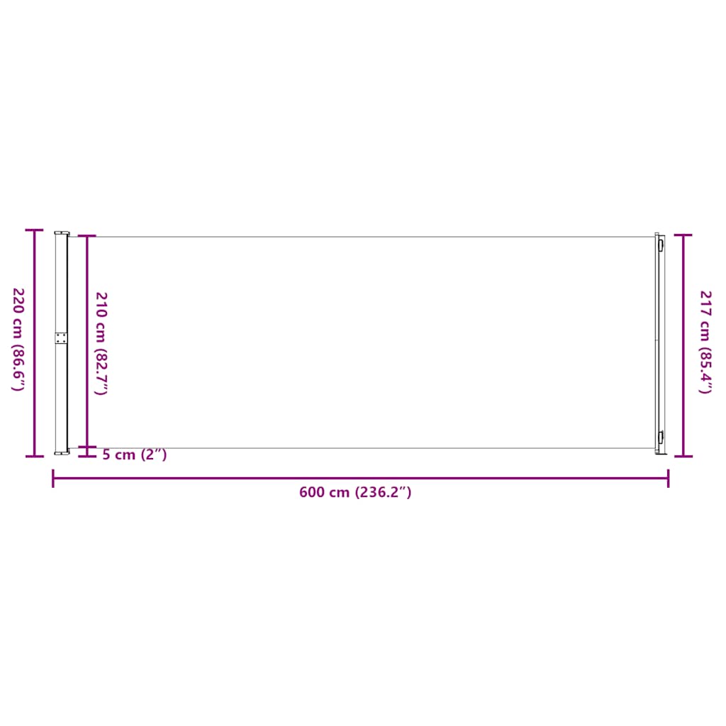 Patio Retractable Side Awning 220x614 cm Black