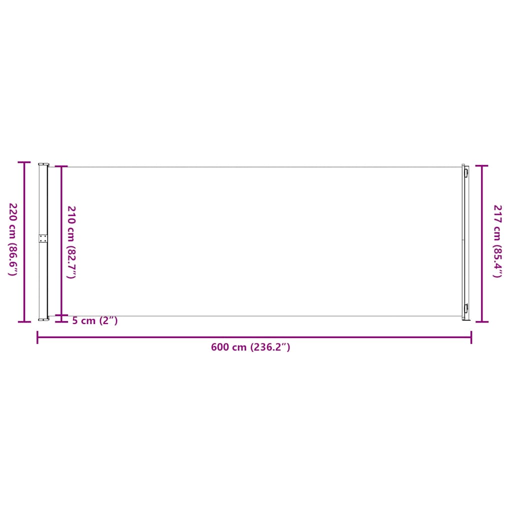 Patio Retractable Side Awning 220x600 cm Black