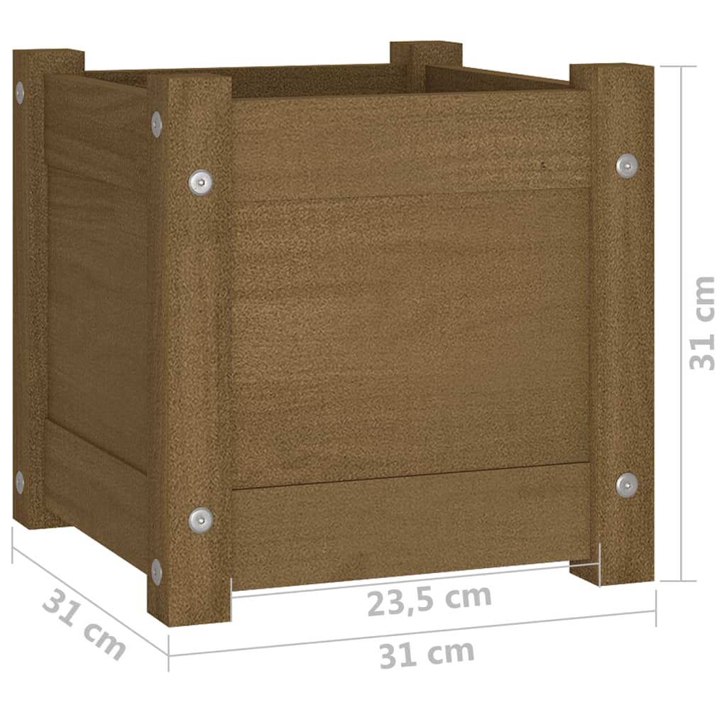 Garden Planters 2 pcs Honey Brown 31x31x31 cm Solid Pinewood