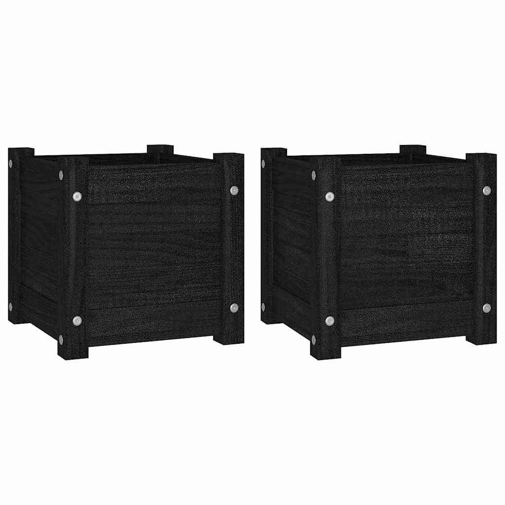 Garden Planters 2 pcs Black 31x31x31 cm Solid Pinewood