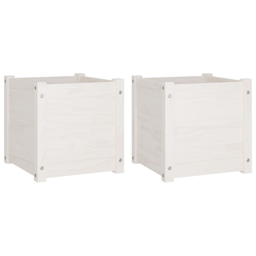 Garden Planters 2 pcs White 40x40x40 cm Solid Pinewood