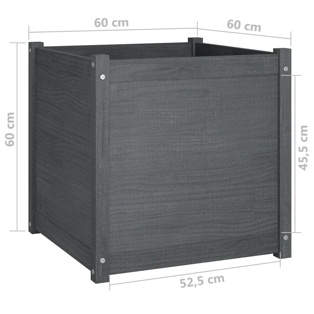 Garden Planters 2 pcs Grey 60x60x60 cm Solid Pinewood
