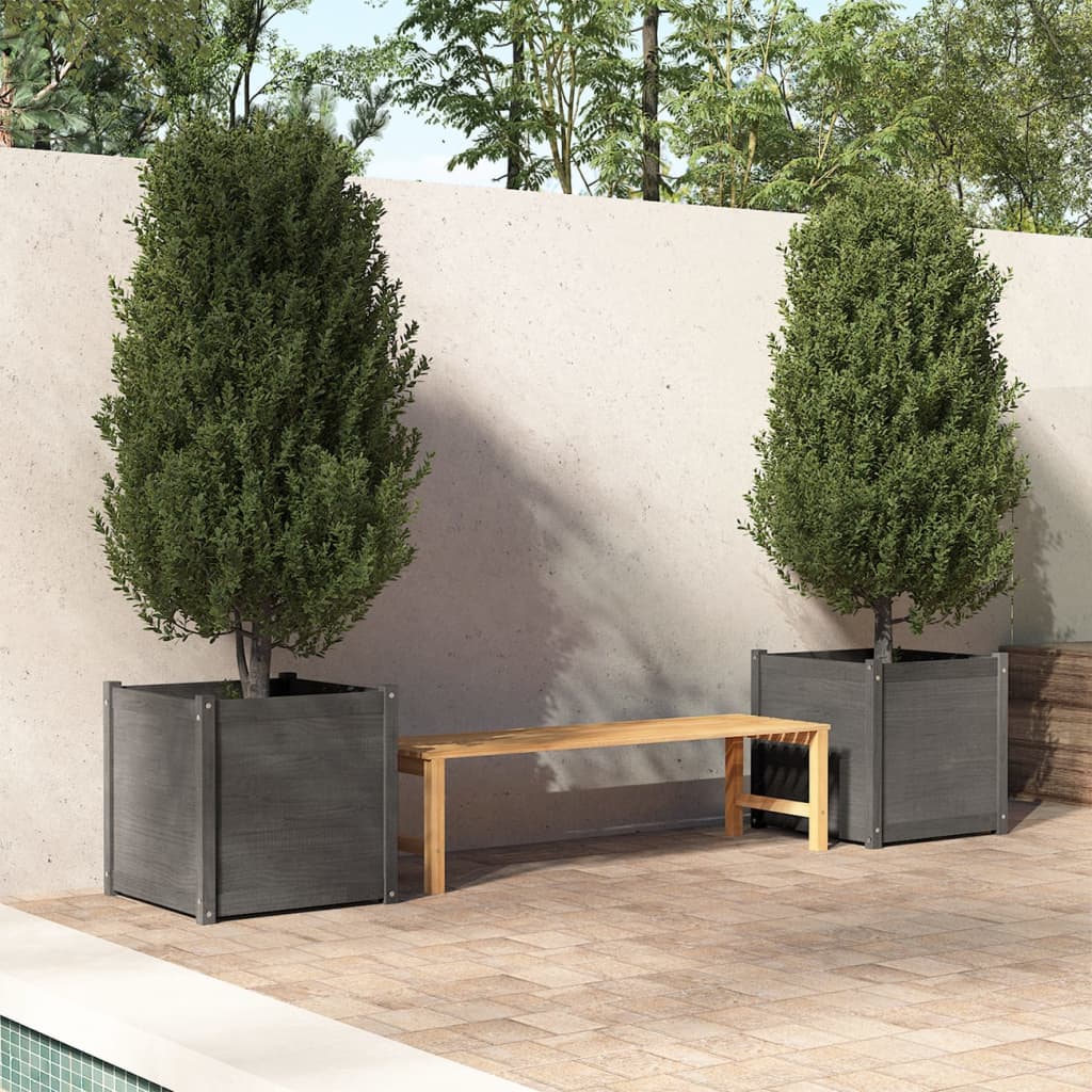 Garden Planters 2 pcs Grey 60x60x60 cm Solid Pinewood