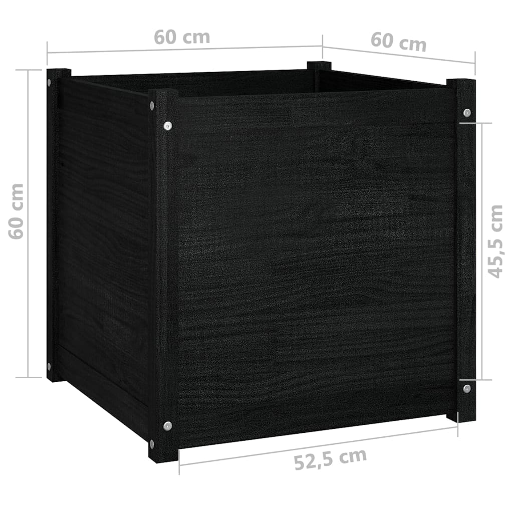 Garden Planter Black 60x60x60 cm Solid Pinewood