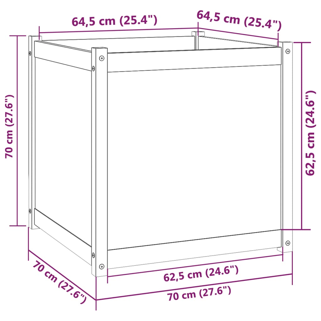 Garden Planter Grey 70x70x70 cm Solid Pinewood