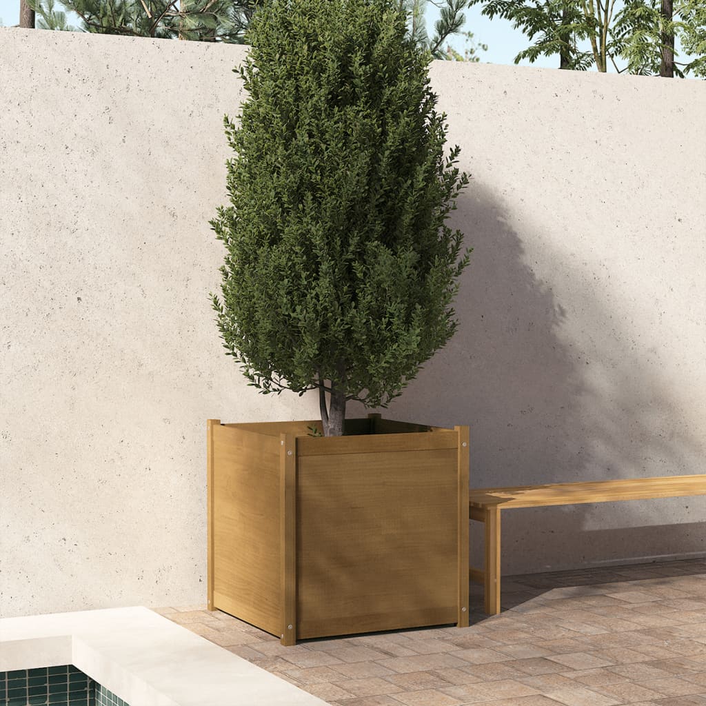 Garden Planter Honey Brown 70x70x70 cm Solid Pinewood