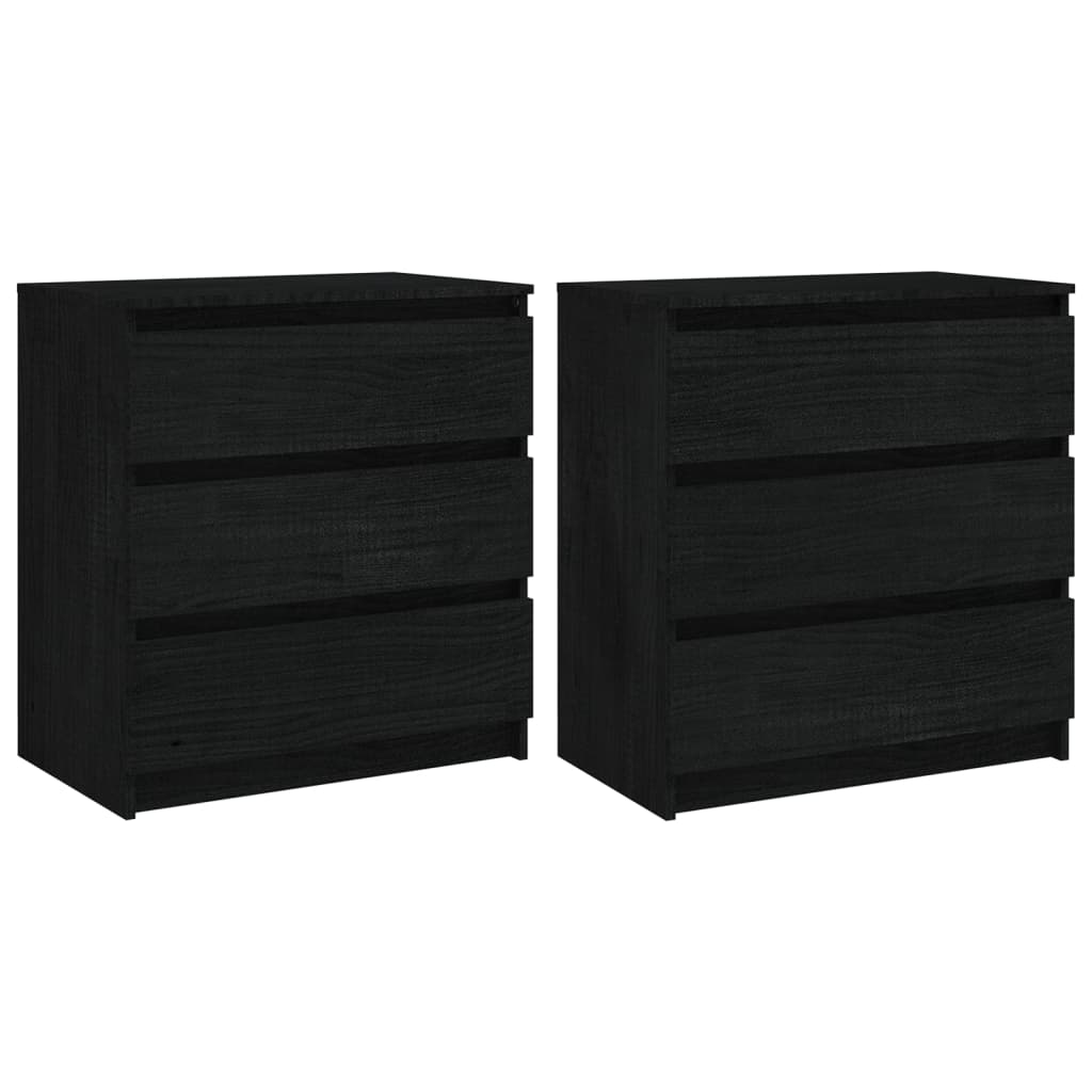 Bedside Cabinets 2 pcs Black 60x36x64 cm Solid Pinewood