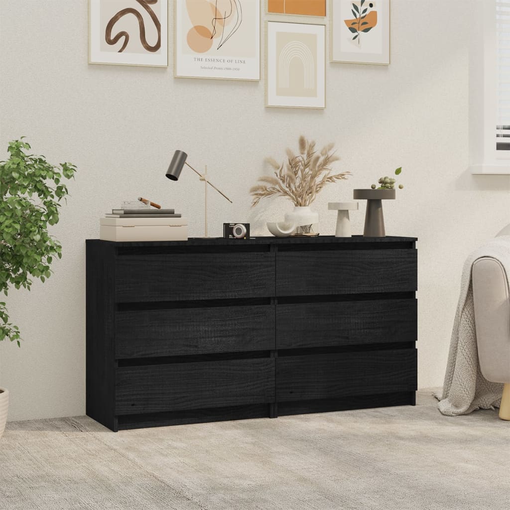 Bedside Cabinets 2 pcs Black 60x36x64 cm Solid Pinewood