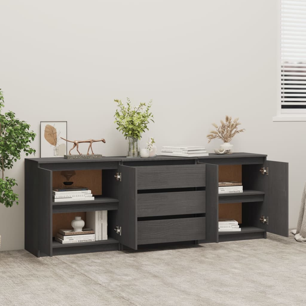 Side Cabinet Grey 180x36x65 cm Solid Pinewood