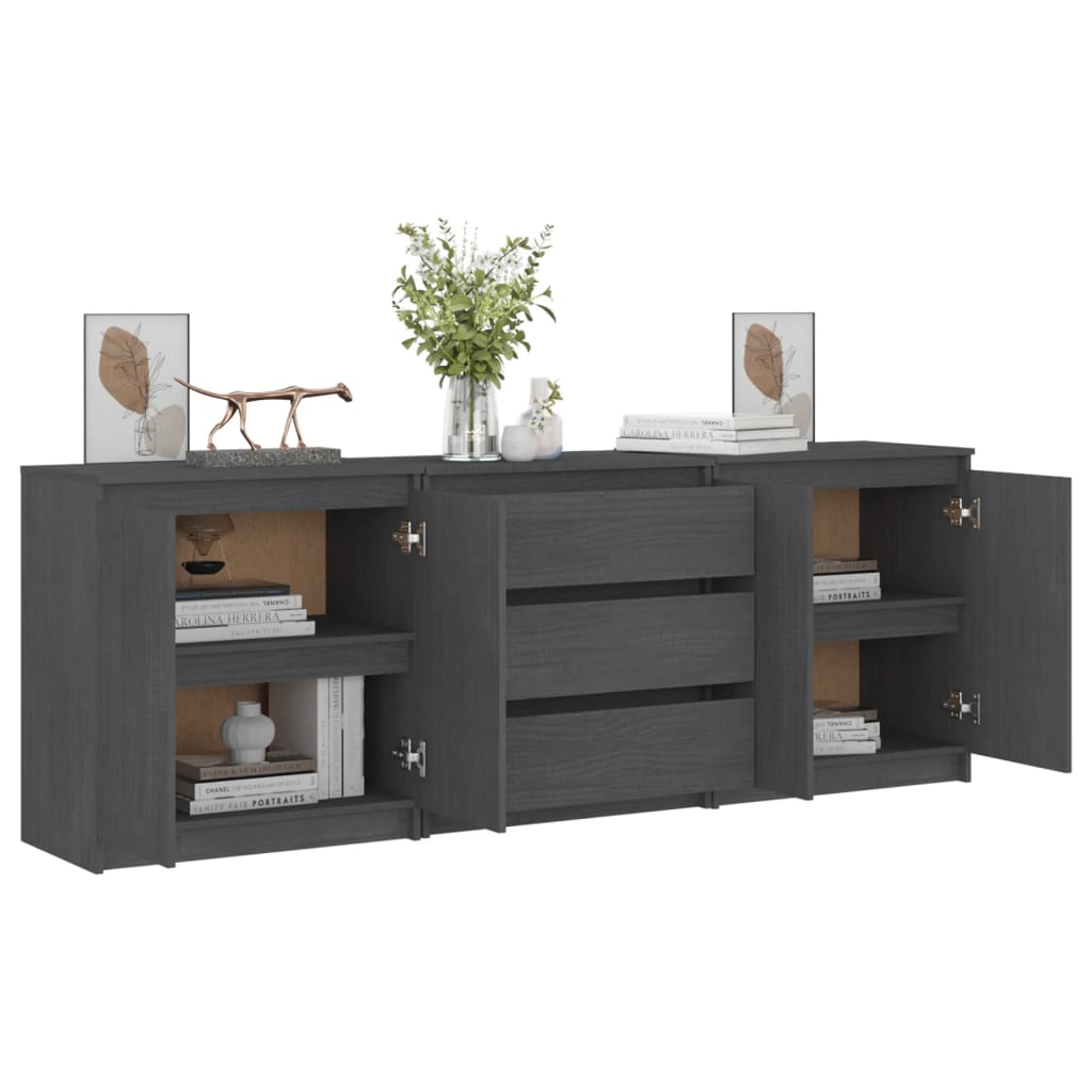 Side Cabinet Grey 180x36x65 cm Solid Pinewood