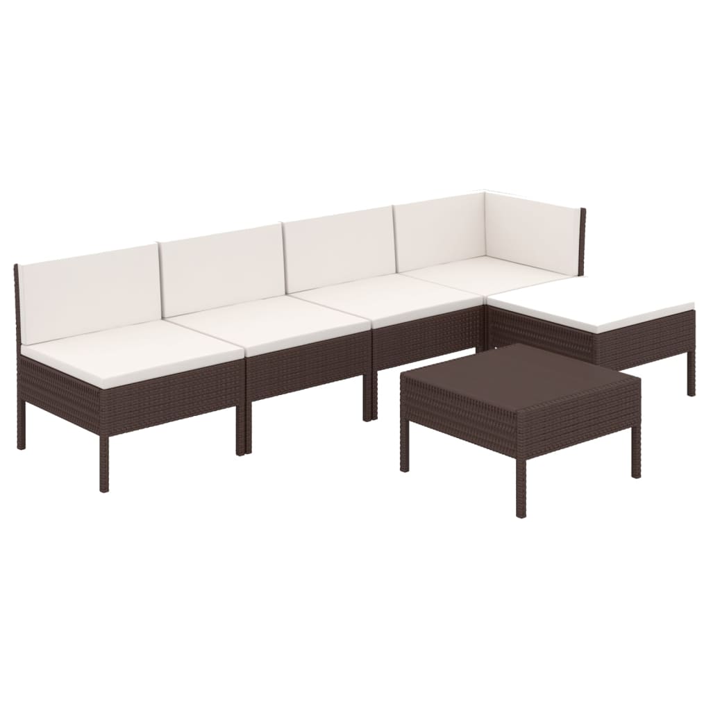 6 Piece Garden Lounge Set with Cushions Poly Rattan Brown