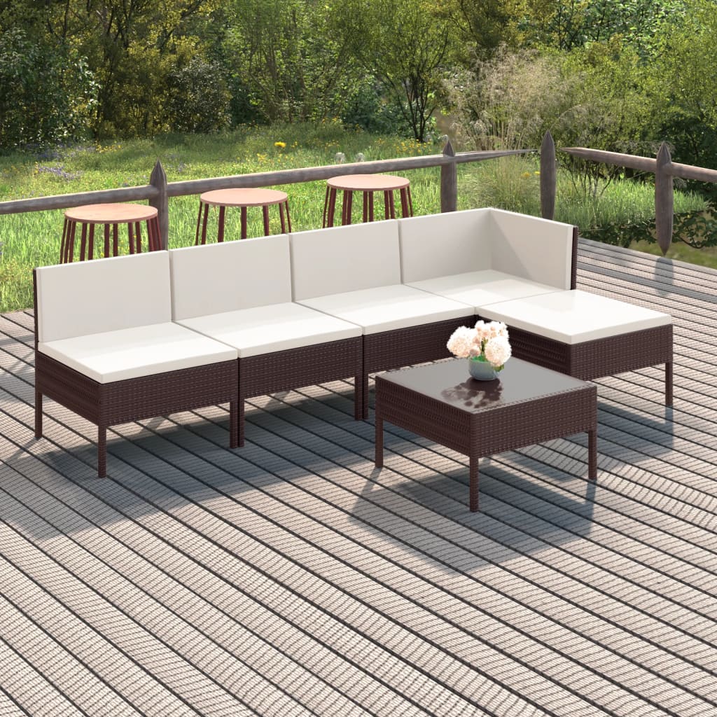 6 Piece Garden Lounge Set with Cushions Poly Rattan Brown