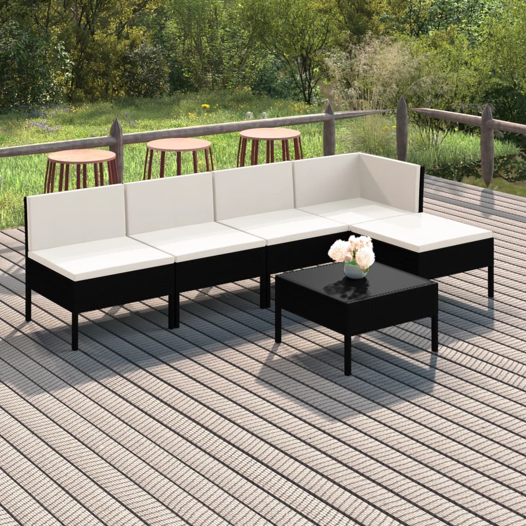 6 Piece Garden Lounge Set with Cushions Poly Rattan Black