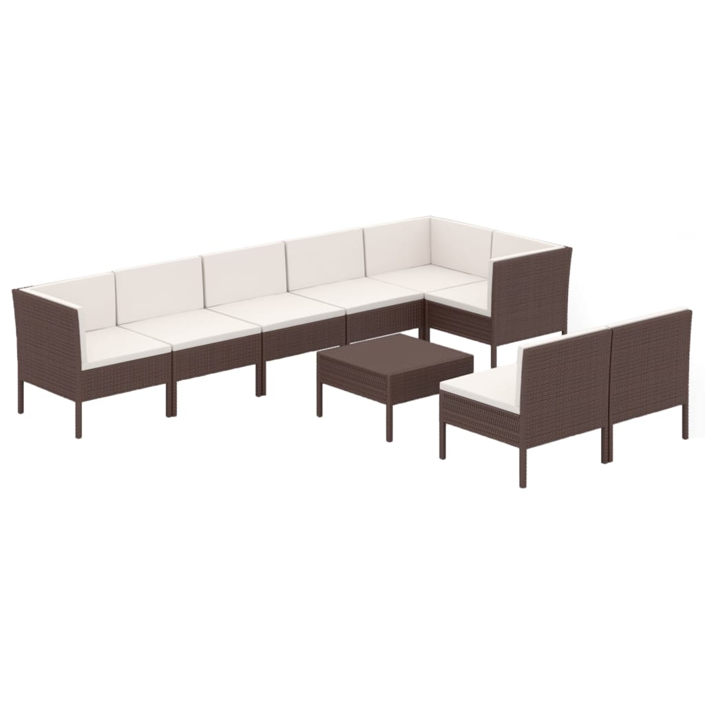 9 Piece Garden Lounge Set with Cushions Poly Rattan Brown