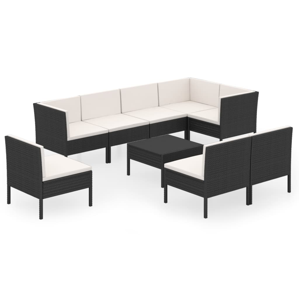 9 Piece Garden Lounge Set with Cushions Poly Rattan Black