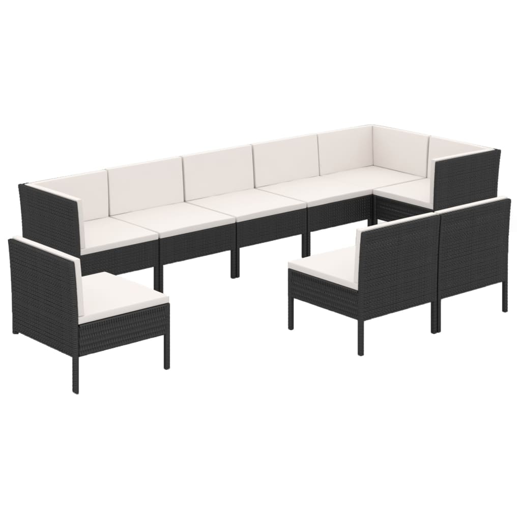 9 Piece Garden Lounge Set with Cushions Poly Rattan Black