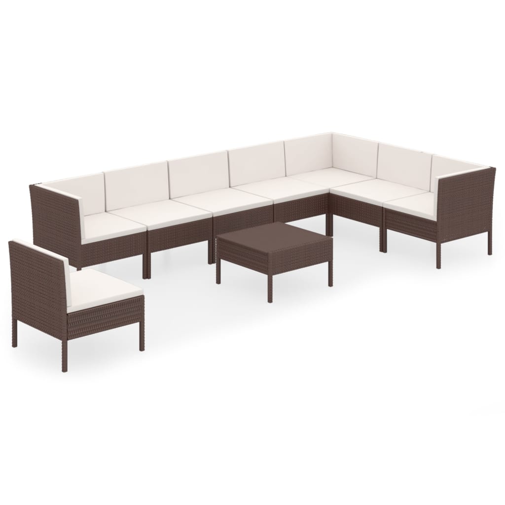 9 Piece Garden Lounge Set with Cushions Poly Rattan Brown