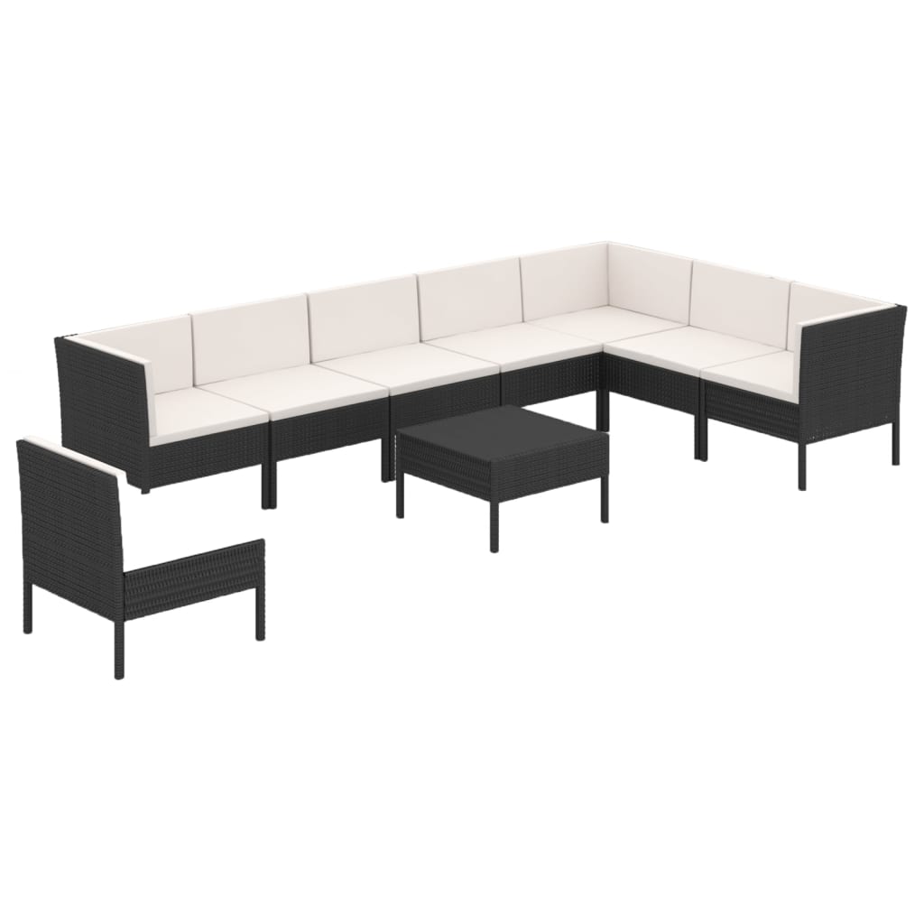 9 Piece Garden Lounge Set with Cushions Poly Rattan Black