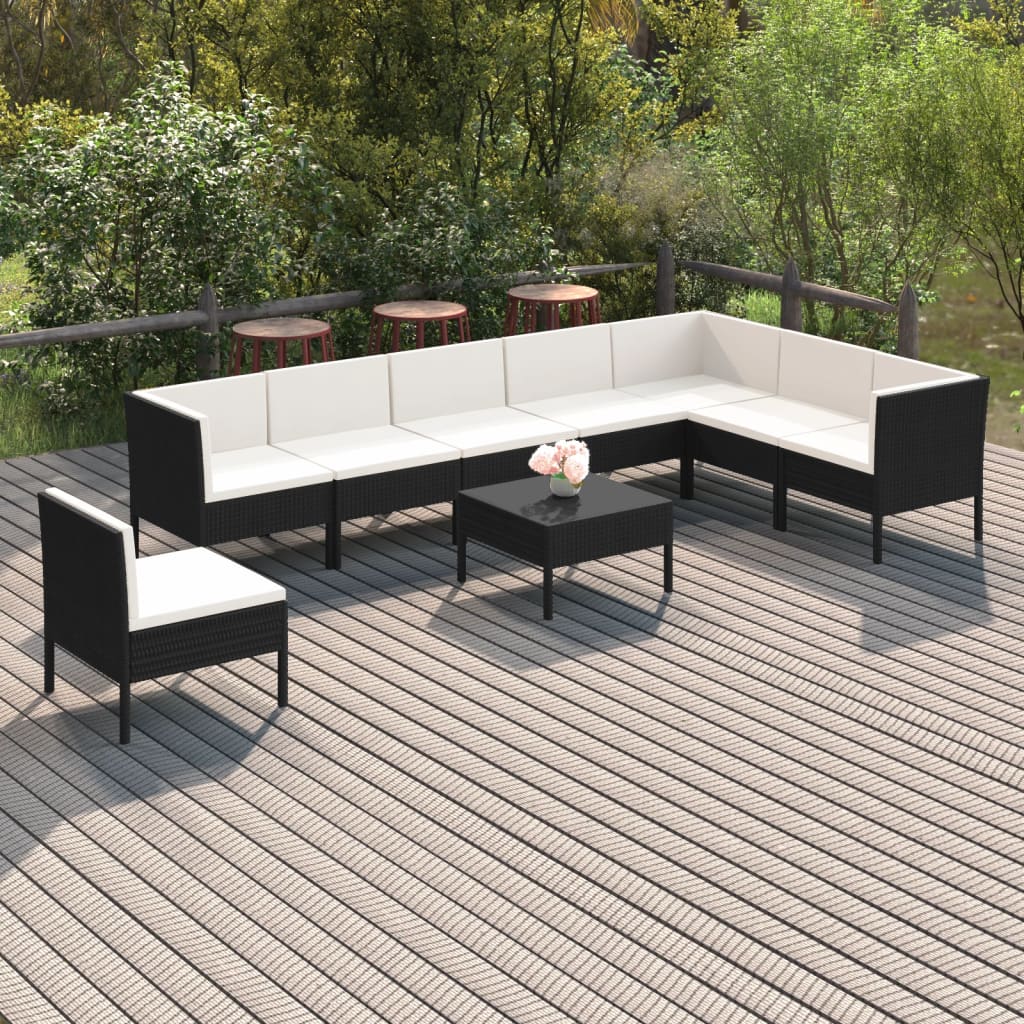 9 Piece Garden Lounge Set with Cushions Poly Rattan Black