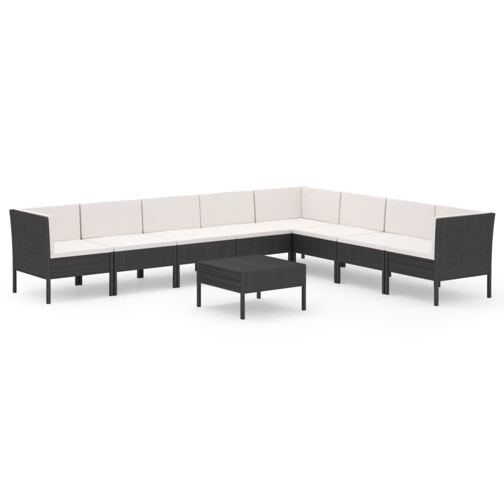 9 Piece Garden Lounge Set with Cushions Poly Rattan Black