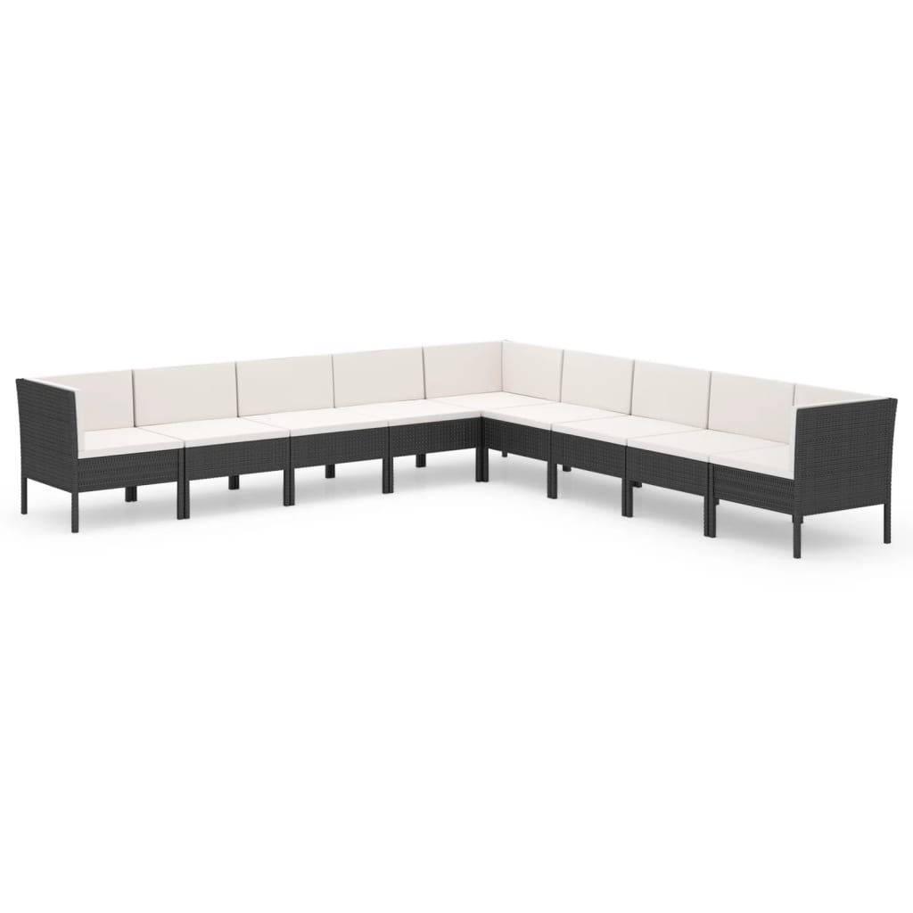 9 Piece Garden Lounge Set with Cushions Poly Rattan Black