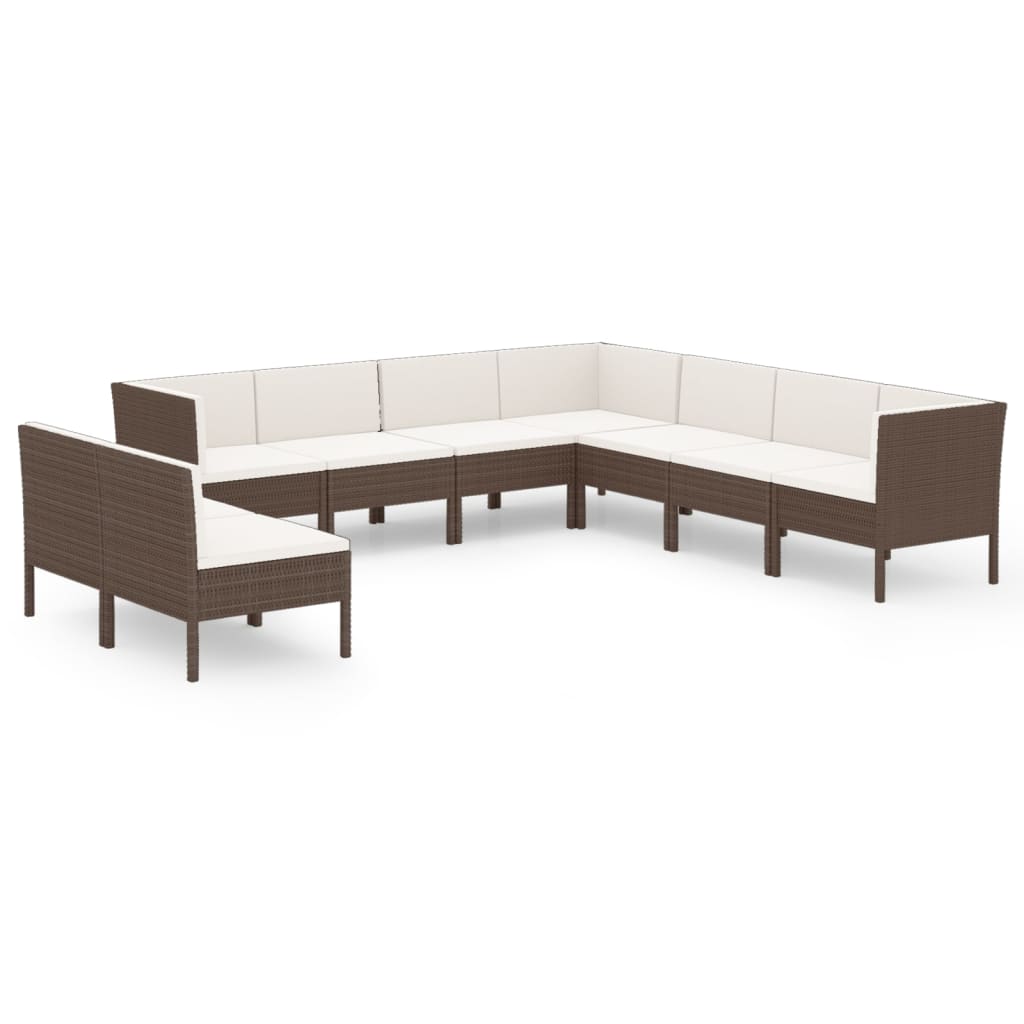 9 Piece Garden Lounge Set with Cushions Poly Rattan Brown