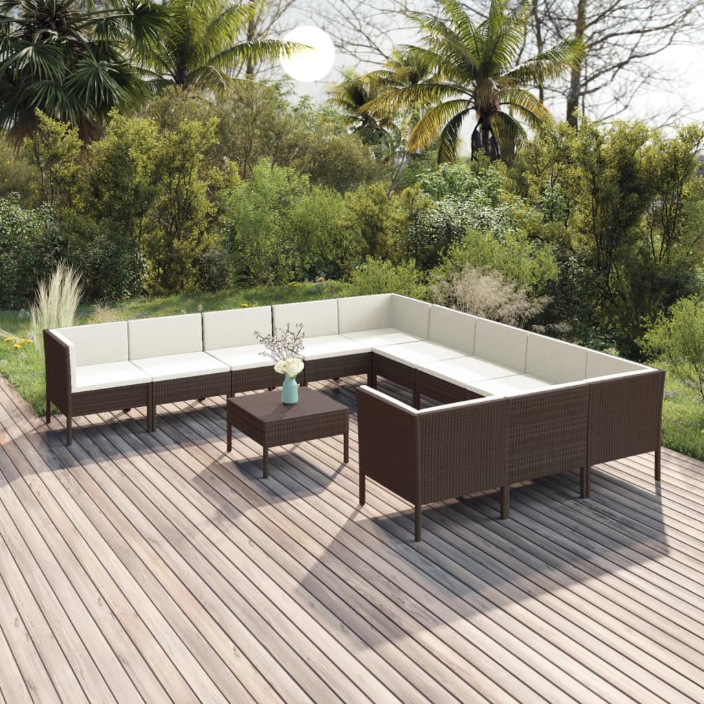 12 Piece Garden Lounge Set with Cushions Poly Rattan Brown
