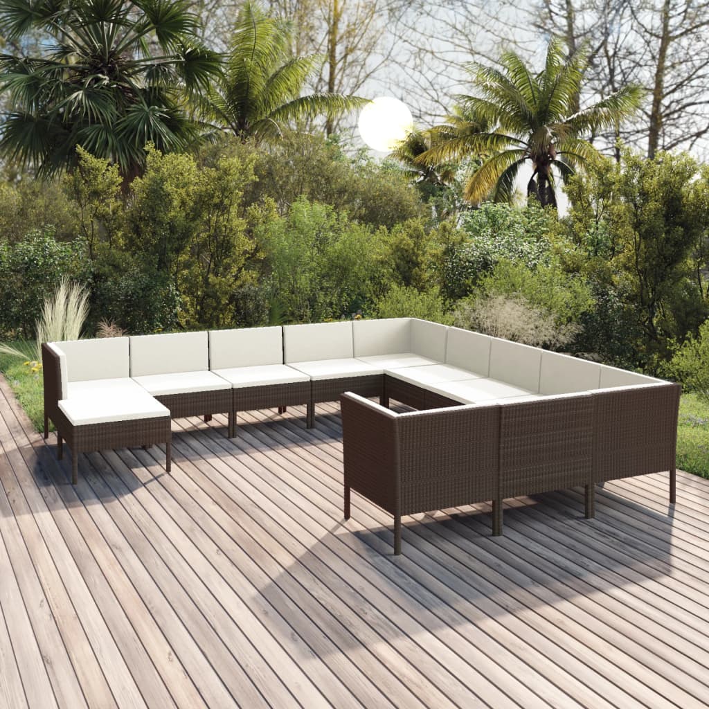 12 Piece Garden Lounge Set with Cushions Poly Rattan Brown