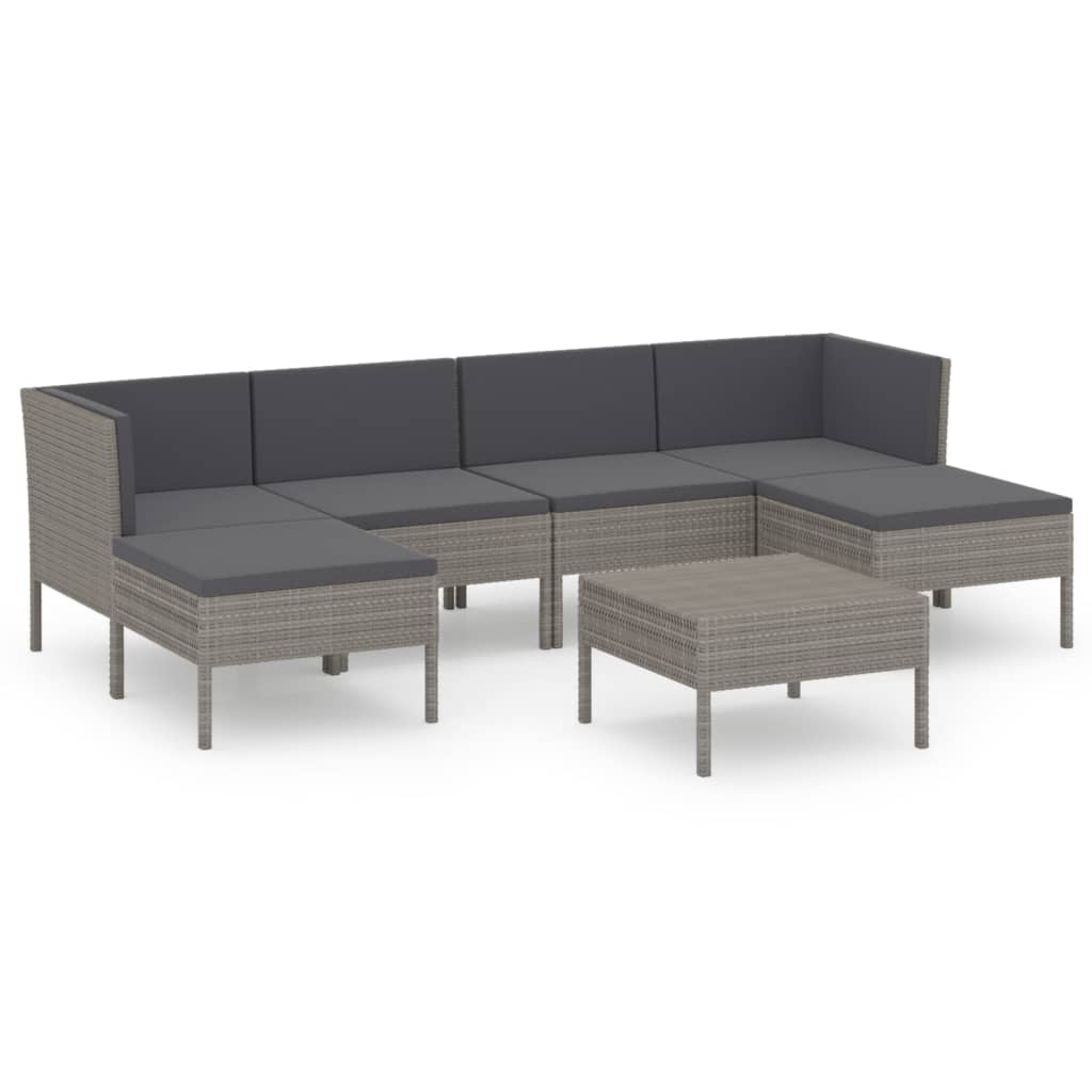 7 Piece Garden Lounge Set with Cushions Poly Rattan Grey