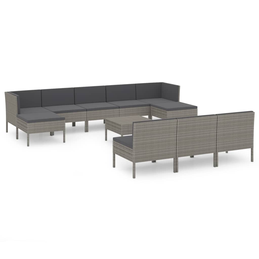 11 Piece Garden Lounge Set with Cushions Poly Rattan Grey