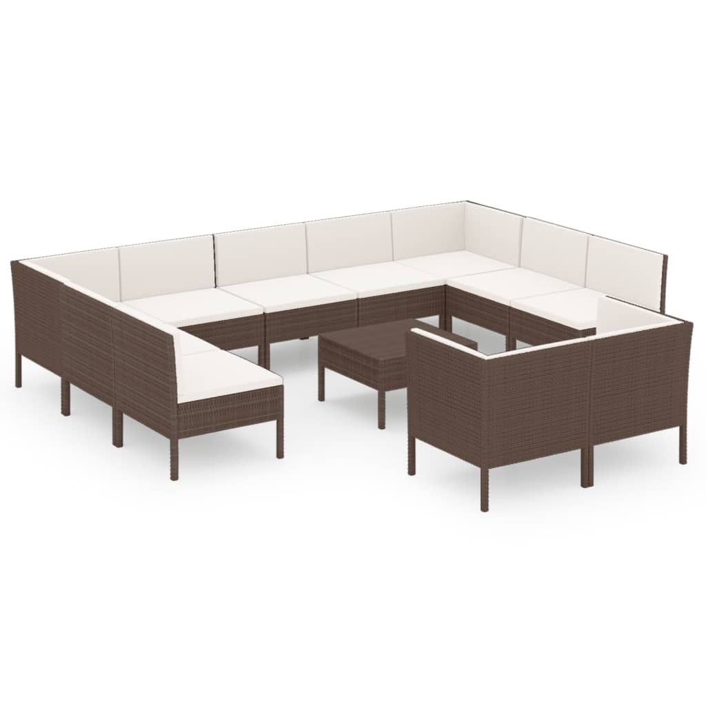 12 Piece Garden Lounge Set with Cushions Poly Rattan Brown