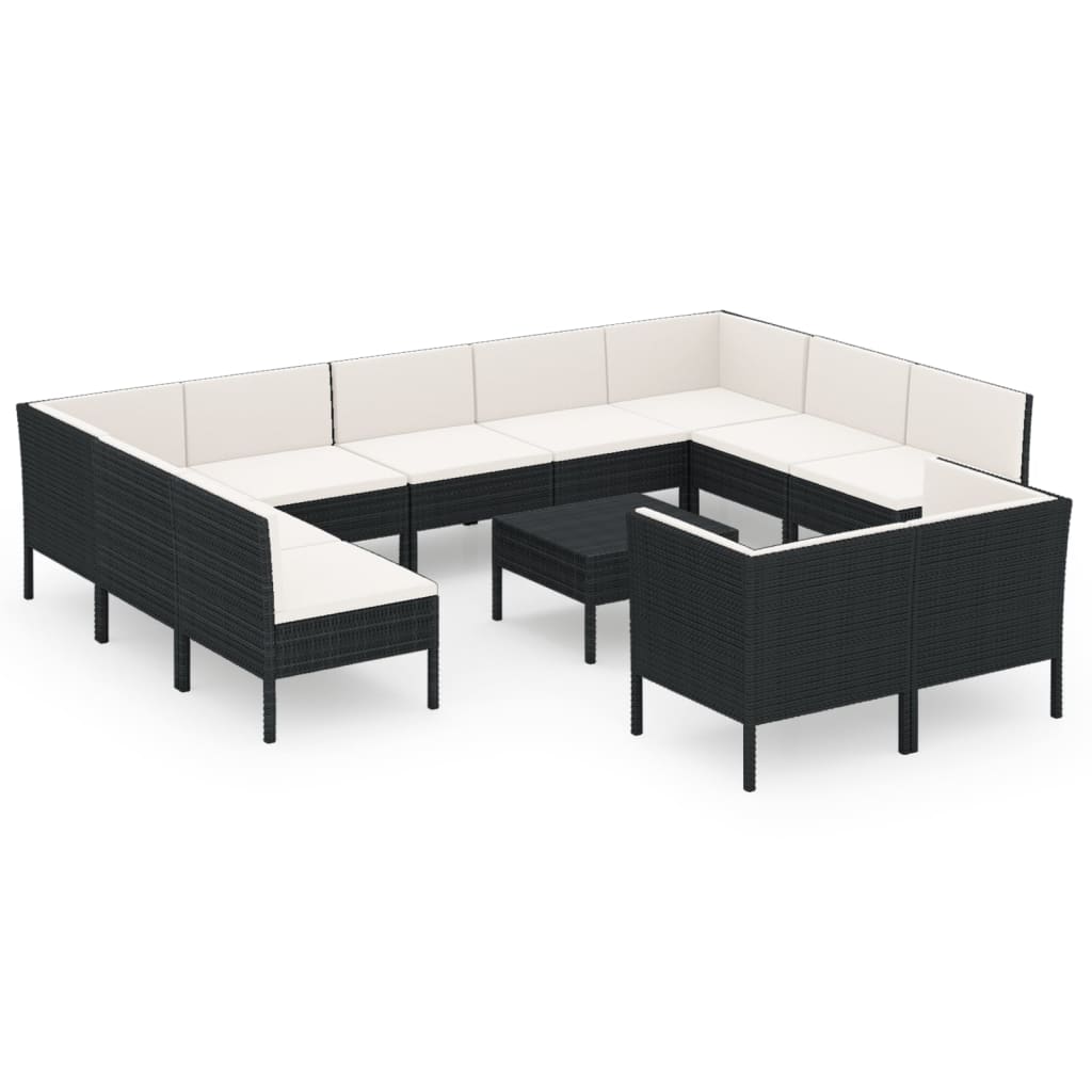 12 Piece Garden Lounge Set with Cushions Poly Rattan Black