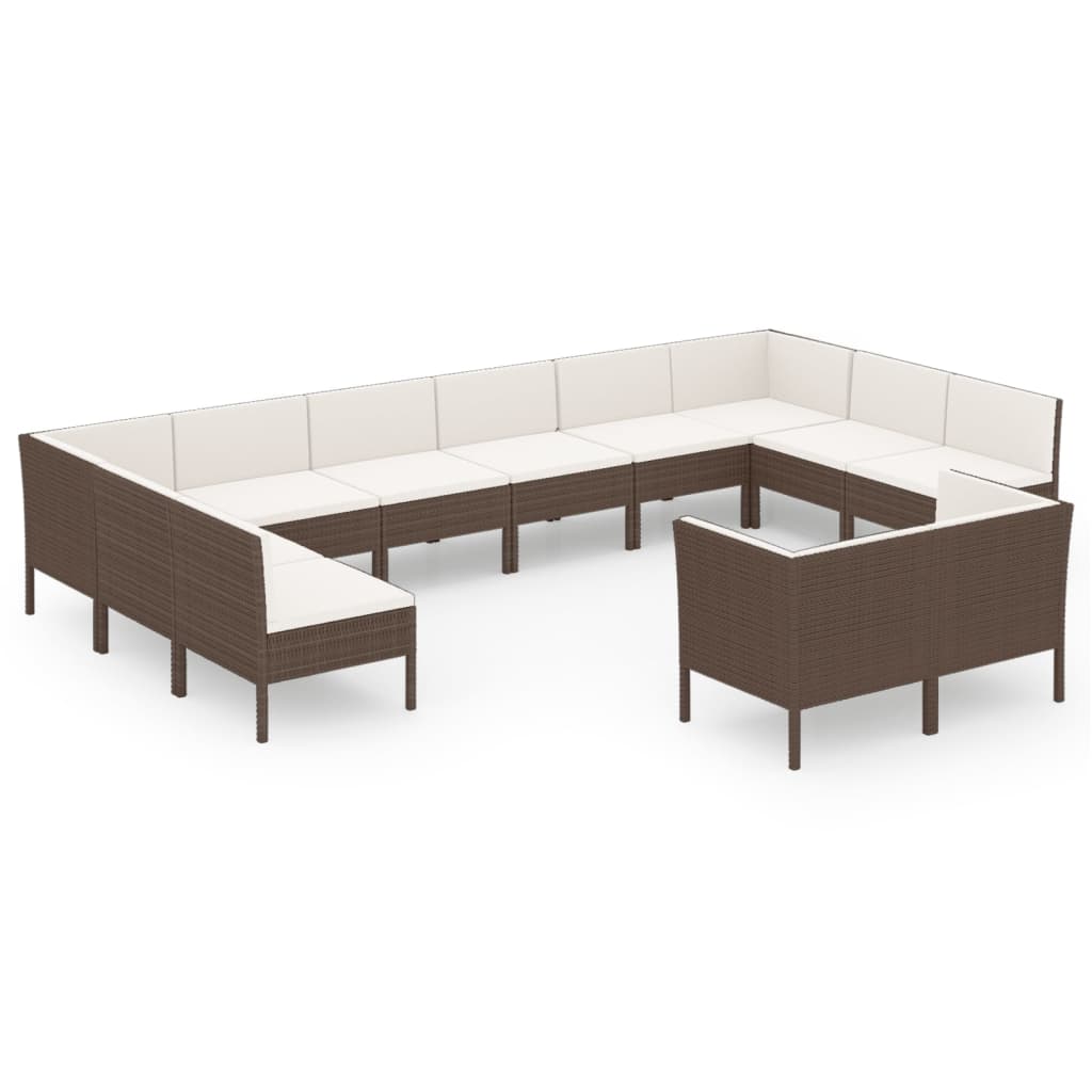 12 Piece Garden Lounge Set with Cushions Poly Rattan Brown