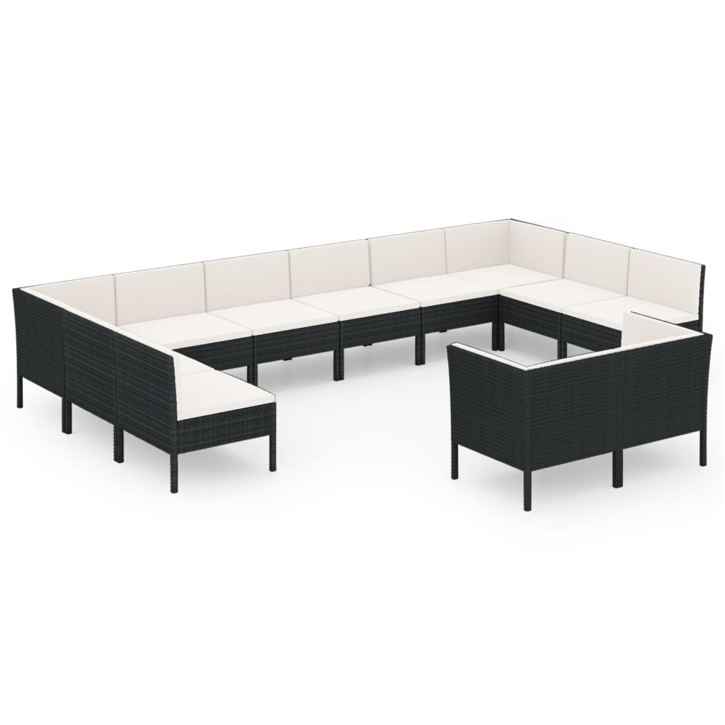 12 Piece Garden Lounge Set with Cushions Poly Rattan Black