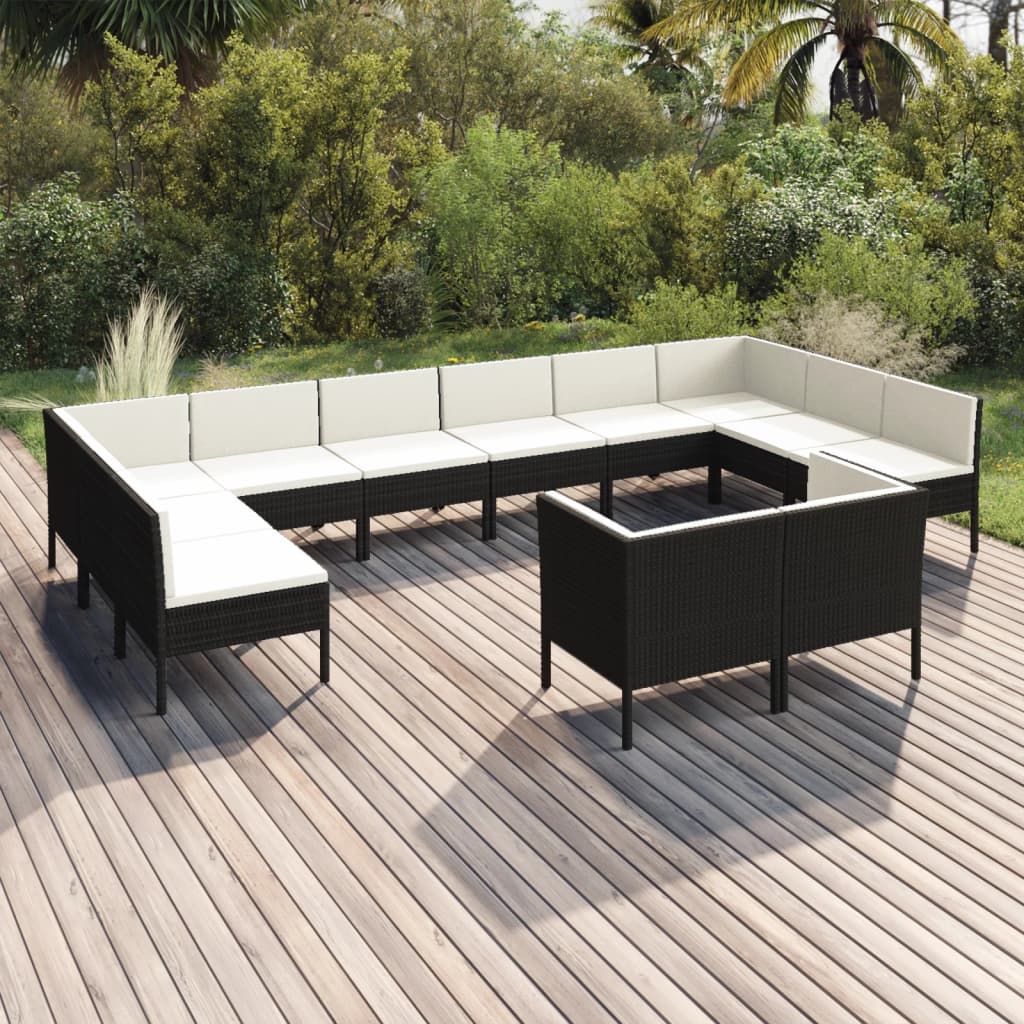 12 Piece Garden Lounge Set with Cushions Poly Rattan Black