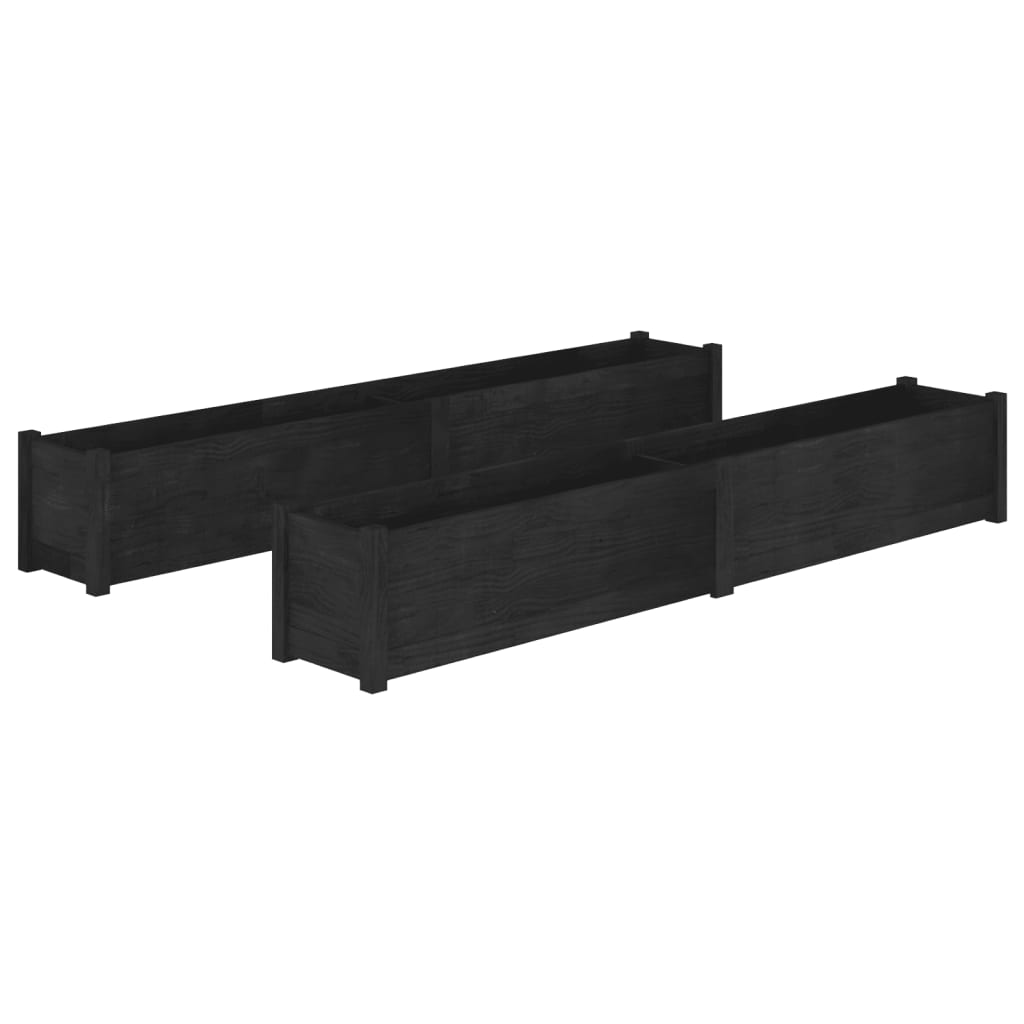 Garden Planters 2 pcs Black 200x31x31 cm Solid Wood Pine