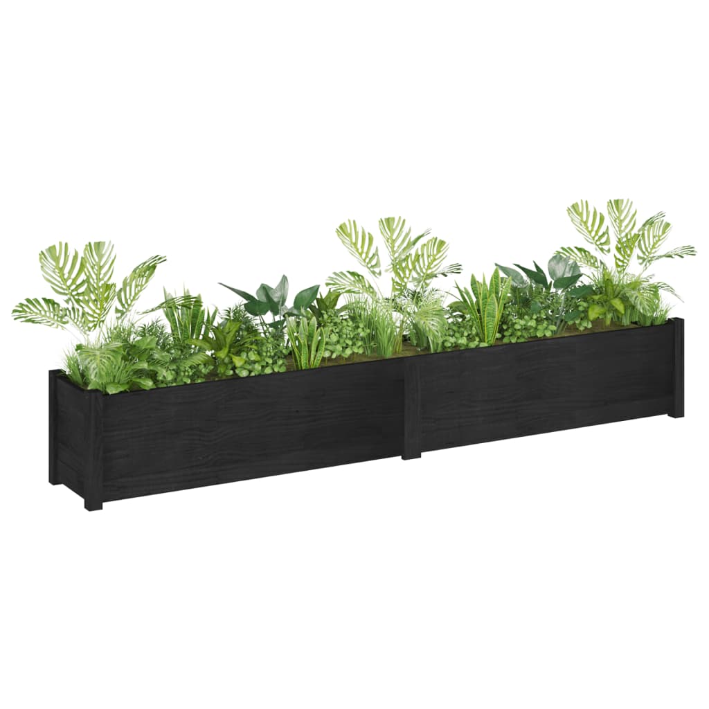 Garden Planters 2 pcs Black 200x31x31 cm Solid Wood Pine