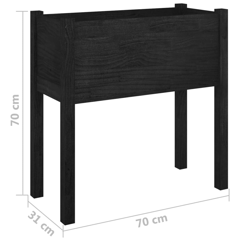 Garden Planter Black 70x31x70 cm Solid Pinewood