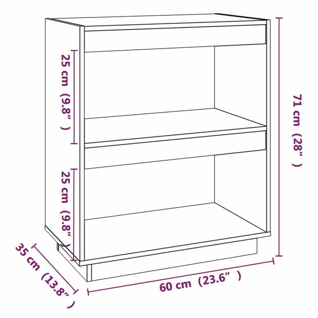 Book Cabinet White 60x35x71 cm Solid Wood Pine