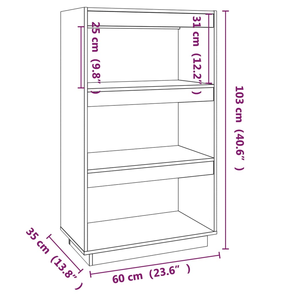 Book Cabinet/Room Divider White 60x35x103 cm Solid Wood Pine