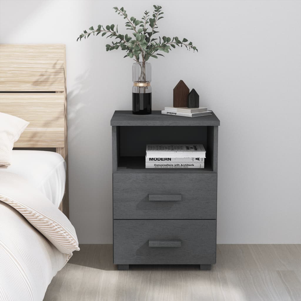 Bedside Cabinet "HAMAR" Dark Grey 40x35x62 cm Solid Wood Pine