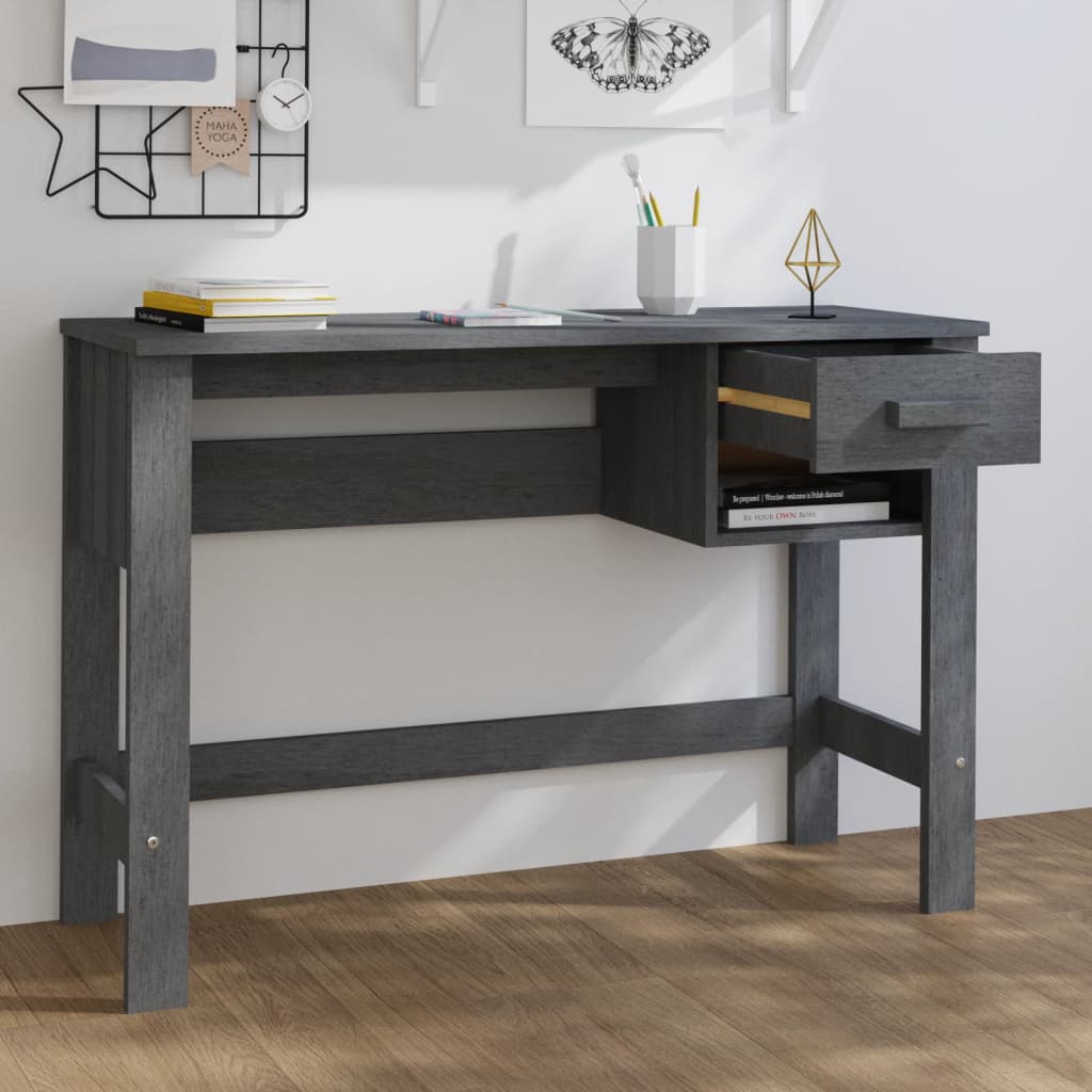 Desk "HAMAR" Dark Grey 110x40x75 cm Solid Wood Pine