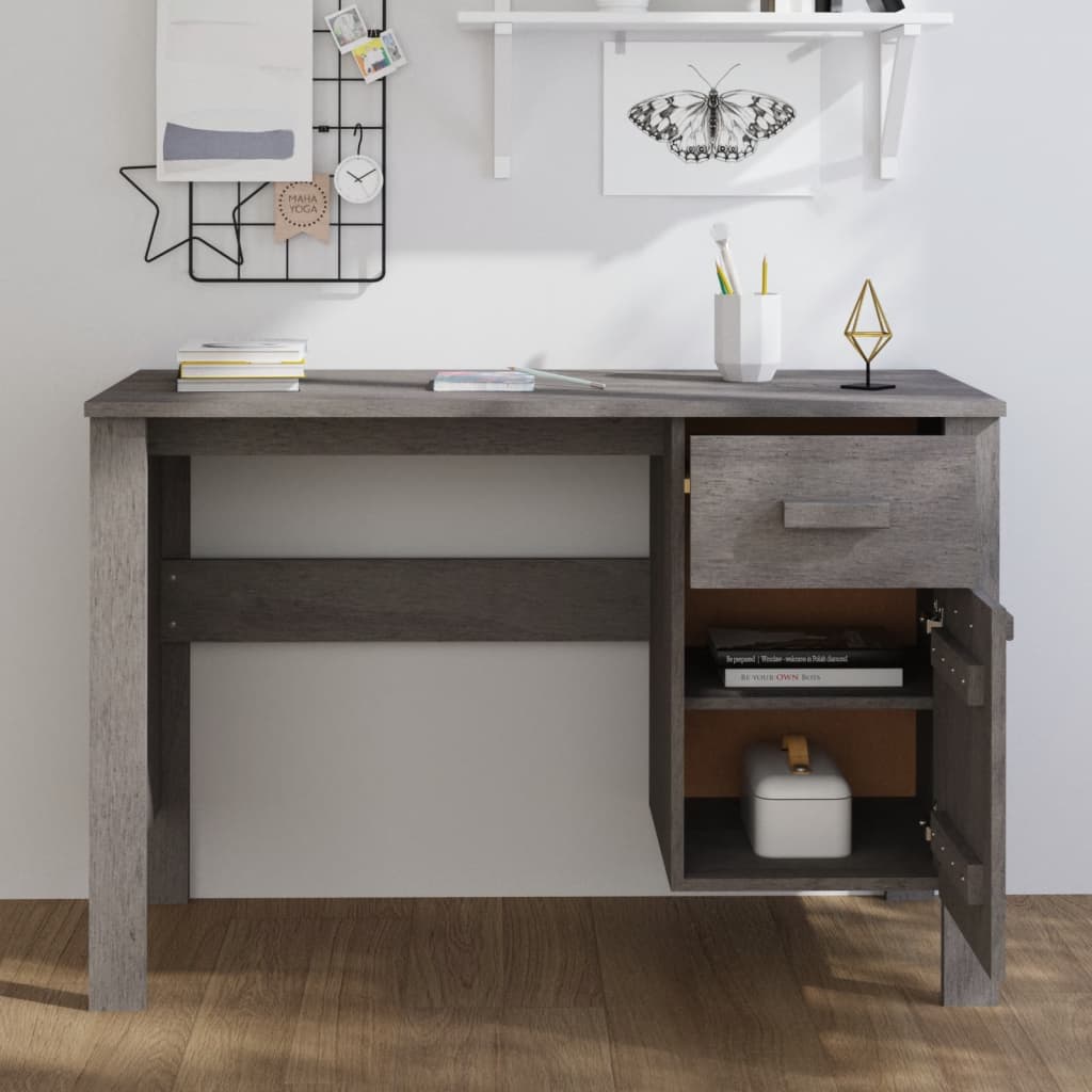 Desk "HAMAR" Light Grey 113x50x75 cm Solid Wood Pine