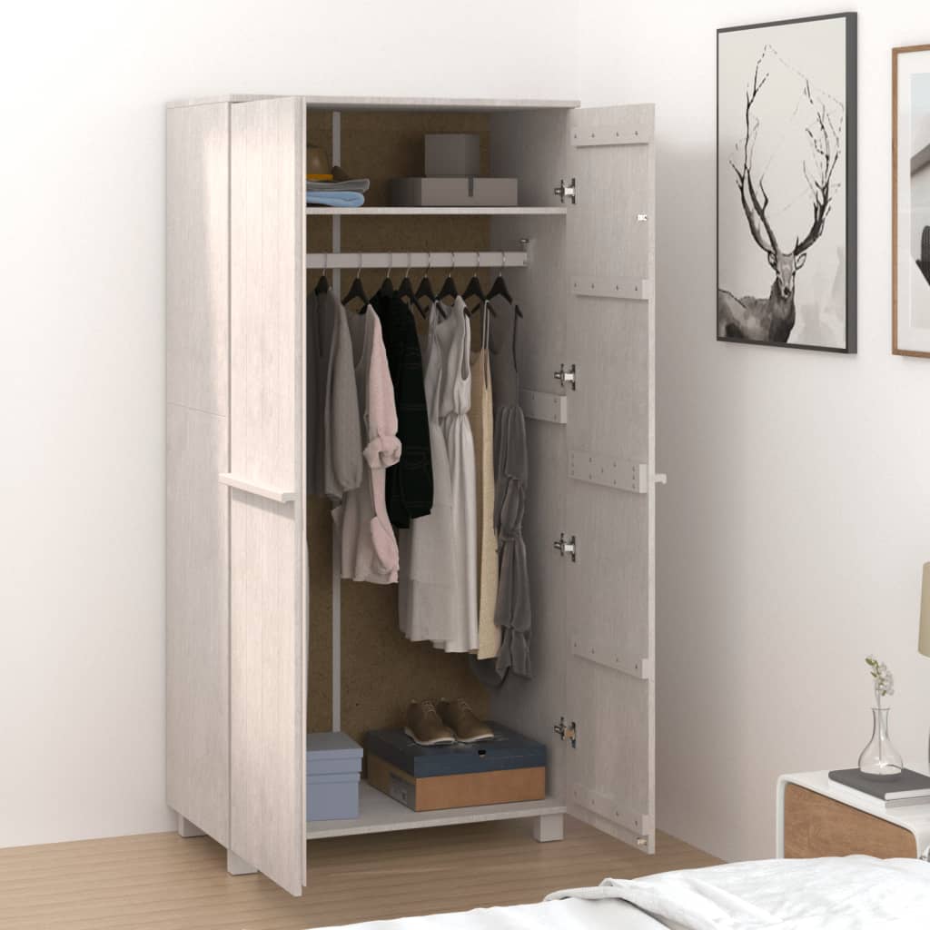 Wardrobe "HAMAR" White 89x50x180 cm Solid Wood Pine