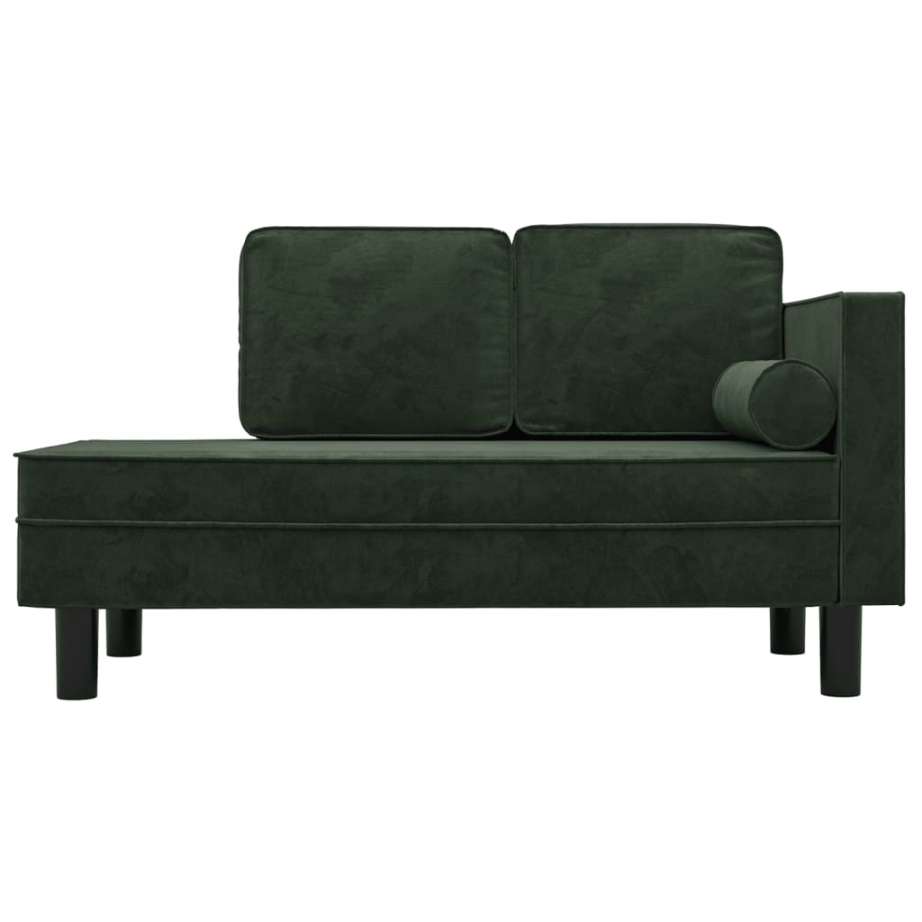 Chaise Lounge with Cushions and Bolster Dark Green Velvet