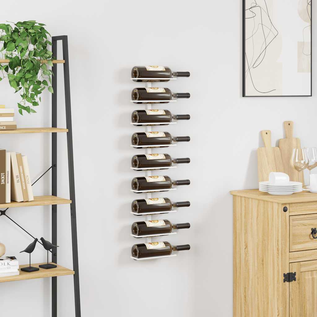Wall-mounted Wine Rack for 9 Bottles White Iron