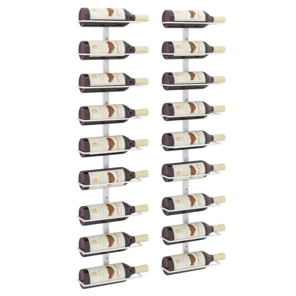 Wall-mounted Wine Rack for 9 Bottles 2 pcs White Iron