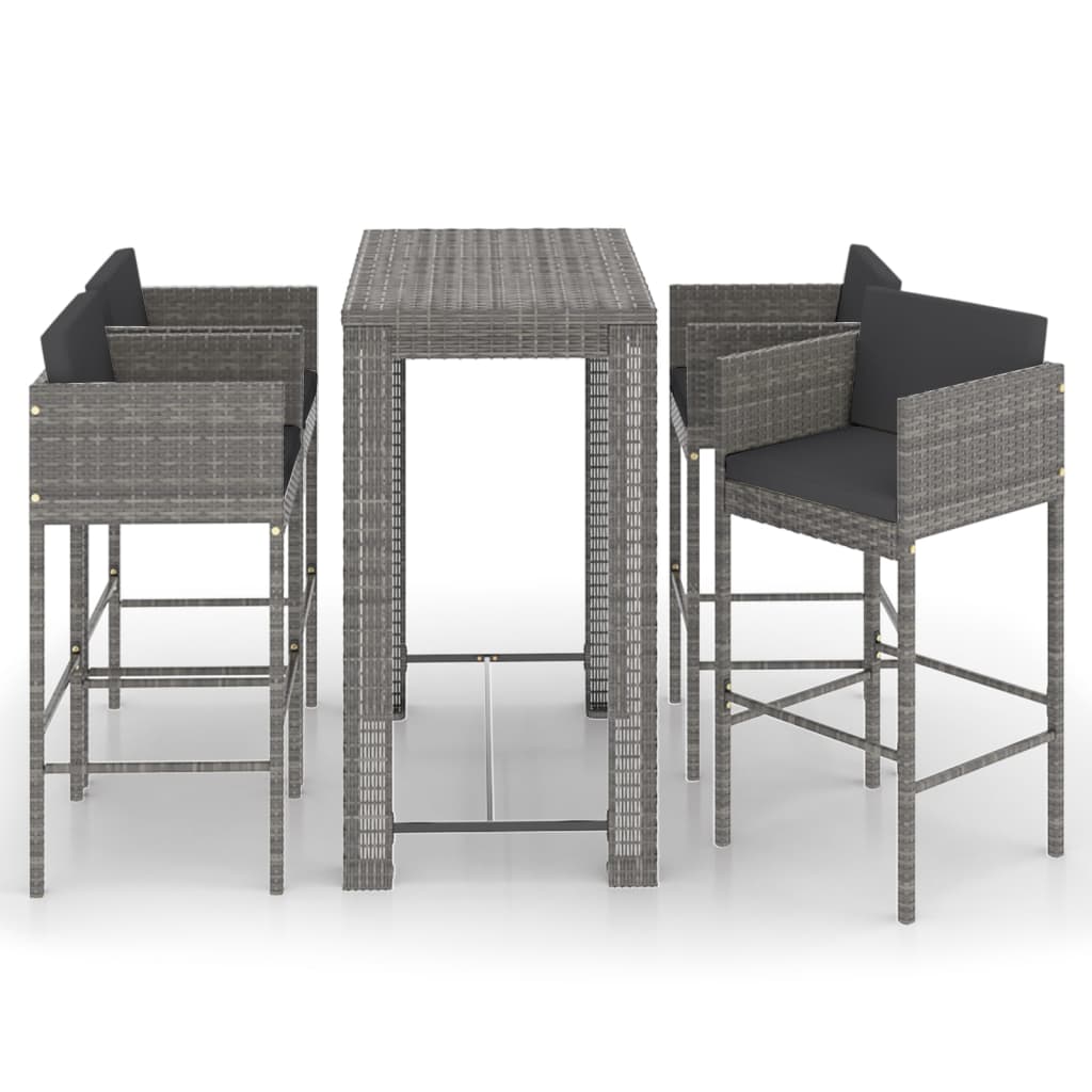 5 Piece Garden Bar Set with Cushions Poly Rattan Grey