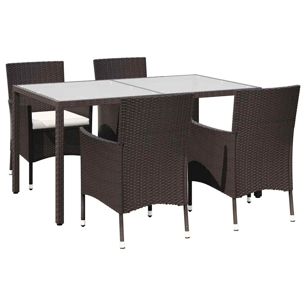 5 Piece Outdoor Dining Set with Cushions Poly Rattan Brown